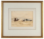 CHARLES EDWARD DIXON (1872-1934), (maritime scene), watercolour signed lower right "Charles Dixon, Xmas, '32", bearing dedication "To Elsie and Hubert, Wish them nicer weather than this sketch", 13 x 18cm, 31 x 35cm overall.