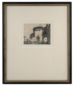 LIONEL LINDSAY (attributed), (1874-1961), The Convent Of Santa Eufemia, pencil and wash, 10 x 13cm, 39 x 33cm overall.
