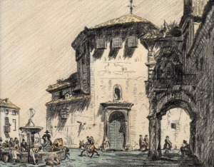 LIONEL LINDSAY (attributed), (1874-1961), The Convent Of Santa Eufemia, pencil and wash, ​​​​​​​10 x 13cm, 39 x 33cm overall.