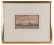OSWALD WALTER BRIERLY (1817-1894), (maritime scene), watercolour, signed lower left "O. W. Brierly, R.W.S.", bearing hand-written note verso, 12 x 20cm, 38 x 45cm overall.