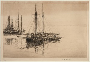 ARTHUR BRISCOE (1873-1943), (oyster dredges) drypoint etching, 35/75, signed lower right "Arthur Briscoe", 18 x 27cm, 37 x 43cm overall.