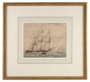ARTIST UNKNOWN, (British man of war), watercolour, 17 x 21cm, 38 x 42cm overall.