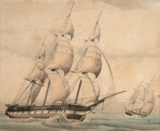 ARTIST UNKNOWN, (British man of war), watercolour, 17 x 21cm, 38 x 42cm overall. - 2