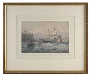 ARTIST UNKNOWN, (Whitby port scene with tallship), watercolour, titled lower right "Whitby", 17 x 25cm, 38 x 45cm overall.