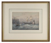 ARTIST UNKNOWN, (Whitby port scene with tallship), watercolour, titled lower right "Whitby", ​​​​​​​17 x 25cm, 38 x 45cm overall.