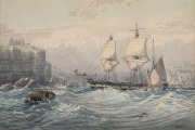 ARTIST UNKNOWN, (Whitby port scene with tallship), watercolour, titled lower right "Whitby", ​​​​​​​17 x 25cm, 38 x 45cm overall. - 2