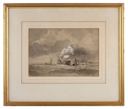 ARTIST UNKNOWN, (maritime scene), monochrome watercolour and gouache, ​​​​​​​17 x 24cm, 35 x 41cm overall.