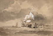 ARTIST UNKNOWN, (maritime scene), monochrome watercolour and gouache, ​​​​​​​17 x 24cm, 35 x 41cm overall. - 2