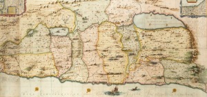 JOHANNES JANSSON "Situs Tarrae Promissionis", hand-coloured copper engraved map, circa 1662, often considered one of the best 17th century maps of the Holy Land, attractively framed and glazed, sight size an imposing 86 x 177cm, 123 x 215cm overall.