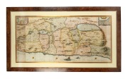 JOHANNES JANSSON "Situs Tarrae Promissionis", hand-coloured copper engraved map, circa 1662, often considered one of the best 17th century maps of the Holy Land, attractively framed and glazed, sight size an imposing 86 x 177cm, 123 x 215cm overall. - 2