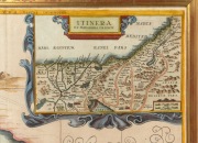 JOHANNES JANSSON "Situs Tarrae Promissionis", hand-coloured copper engraved map, circa 1662, often considered one of the best 17th century maps of the Holy Land, attractively framed and glazed, sight size an imposing 86 x 177cm, 123 x 215cm overall. - 4