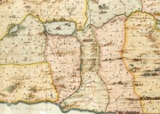 JOHANNES JANSSON "Situs Tarrae Promissionis", hand-coloured copper engraved map, circa 1662, often considered one of the best 17th century maps of the Holy Land, attractively framed and glazed, sight size an imposing 86 x 177cm, 123 x 215cm overall. - 5