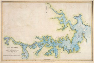 JOHN HUNTER (1737–1821) "Plan of Port Jackson New South Wales...1788", from Hunter's Journal [London : J. Stockdale, 1789], hand-coloured copper engraving, 28 x 42cm; mounted 44 x 58cm overall. The first published map of Port Jackson.