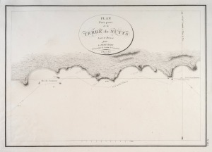 LOUIS FREYCINET (1779-1842) "PLAN d'une partie de la TERRE de NUYTS Leve et Dresse par L. Freycinet", copper plate engraving of part of the south coast of Western Australia, from the report of the Baudin Expedition (1803), 34.5 x 49.5cm; mounted 54 x 68 overall.