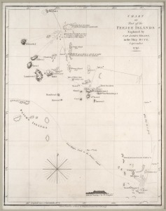 PACIFIC ISLANDS: Three early maps: I.) "Chart of the Island OTAHEITE by Lieut. J. Cook 1769" (from Hawksworth, 1773), II.) "Chart of Part of the FEEJEE ISLANDS Explored by Cap James Wilson, in the Ship DUFF 1797" (published 1799), III.) "APIA BAY in the island of UPOLOU by Mr. G. Wilson, Master H.M.S. Conway, 1838" (published 1843). Various sizes, all individually mounted.