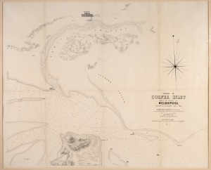 VICTORIA: "Portion of Corner Inlet Shewing the Entrance to Welshpool Surveyed by Commander Ross, 1855." lithographed at the Department of Lands & Survey, Melbourne, 1862. The town is shown with the jetty, yards for shipping cattle, and the first few town allotments, mounted 50 x 63cm, 67.5 x 79.5cm overall.