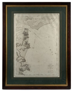 "Détroit de Bass (Bass Strait) et de Corner Inlet, Copie du Plan leve en 1842 et 1855 par les Capit'es J.L. STOKES et ROSS, de la Marine Anglaise et Corrige en 1858", issued by the French Depot of Marine Charts and Plans in 1861. 64.5 x 47cm; framed, 88 x 70cm overall. Corner Inlet is a large, semi-enclosed bay located in the South Gippsland region of Victoria, just north of Wilsons Promontory. During the 1840s and 1850s, accurately mapping this area and the wider Bass Strait was crucial