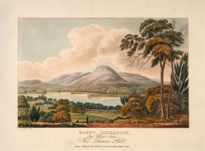 JOSEPH LYCETT (1774 -1828), "Mount Direction, Near Hobart Town, Van Diemens Land", hand-coloured aquatint from “Views of Australia....”, published in London by J. Souter, 1825, 23 x 32cm, mounted 37.5 x 48.5cm overall.