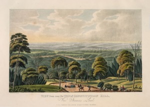 JOSEPH LYCETT (1774 -1828), "View From Near The Top of Constitution Hill, Van Diemen's Land", hand-coloured aquatint from “Views of Australia....”, published in London by J. Souter, 1825, 23 x 32cm, mounted 37.5 x 48.5cm overall.