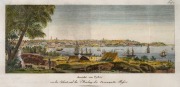 CHARLES-ALEXANDRE LESUEUR (1778-1846), "Ansicht von Sydney", hand-coloured lithograph, from the Baudin-Peron Voyage to the Pacific, German publication, circa 1808, 16 x 33cm, mounted 31 x 48cm overall.