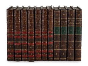 "Bibliothèque portative des voyages" [Paris, LePetit, 1817], a collection of eleven volumes comprising numbers 14-17 (voyages of Captain James Cook) and 36-42; quarter leather binding, gilt titles to spine, marbled endpapers.