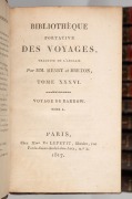 "Biblioth&egrave;que portative des voyages" [Paris, LePetit, 1817], a collection of eleven volumes comprising numbers 14-17 (voyages of Captain James Cook) and 36-42; quarter leather binding, gilt titles to spine, marbled endpapers. - 2