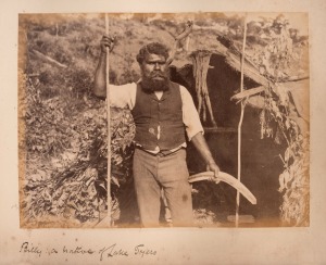 A circa 1880s 23 x 29cm album containing 65+ albumen photographs compiled by Wesleyan church minister Edmund Sorrel Bickford (1843-1904), depicting many scenes from both urban and country Victoria, including indigenous Australians, settlers' huts, agriculture, mines, Melbourne city streets, etc.; most photos are captioned, with the named localities including Ballarat, Marysville, Mildura, Sassafras, and Walhalla.
