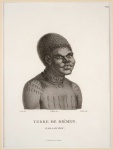 NICHOLAS MARTIN-PETITE (1777-1804), I.) Terre De Diemen, Bara-Ourou, II.) Terre De Diemen, Grou-Agara, III.) Terre De Diemen, Arra-Maida, copper plate engravings from the Baudin-Peron Expedition to Australia "Voyage de Découvertes aux Terres Australes", published in 1808, each 23 x 17cm, mounted 38 x 22cm overall.
