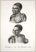 CHARLES-ALEXANDRE LESUEUR (1778-1846), I.) "Bewohner, von Neuholland", II.) "Bewohner, von Van Diemens Land", copper plate engravings from the Baudin Peron Expedition, circa 1808, published in German, each 28 x 19cm, mounted 43 x 34cm overall. - 3