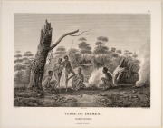 CHARLES-ALEXANDRE LESUEUR (1778-1846), I.) Terre De Diemen, Habitations, II.) Terre De Diemen, Ile Maria, copper plate engravings from the Baudin Peron Expedition, circa 1808, each 21 x 27cm, mounted 36 x 42cm overall.