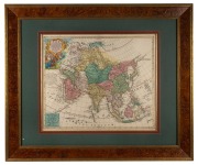 TOBIAS CONRAD LOTTER (1717-1777), "Asia", hand-coloured copper engraved map, 18th century, after G. De L'Isle's map from circa 1700, rare. Sight size 45 x 65cm, attractively framed & glazed, 82 x 97cm overall.