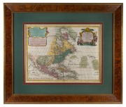 TOBIAS CONRAD LOTTER (1717-1777), "America, Septentrion Alis", hand-coloured copper engraved map, 18th century, after G. De L'Isle's map from circa 1700, rare. ​​​​​​​Sight size 45 x 65cm, attractively framed & glazed, 82 x 97cm overall.