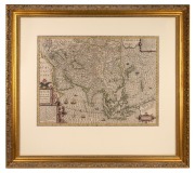 JODOCUS HONDIUS (1563-1612), "Asiae Nova Descriptio Auctore", hand-coloured copper engraved map, printed in Amsterdam, early 17th century, sight size 37 x 50cm, framed & glazed 67 x 75cm overall.