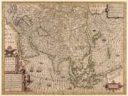 JODOCUS HONDIUS (1563-1612), "Asiae Nova Descriptio Auctore", hand-coloured copper engraved map, printed in Amsterdam, early 17th century, sight size 37 x 50cm, framed & glazed 67 x 75cm overall. - 2