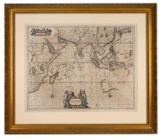 JOHANNES JANSSONIUS (1588-1664), "Mar Di India", hand-coloured copper plate map, first published in Amsterdam, circa 1650. An important map of the Indian Ocean showing early Australian discoveries on the Western and Southern coasts. Sight size 46 x 58cm, 