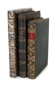 A group of three leatherbound books, comprising 1838 "Lettres sur L'Amérique du Nord" 3rd edition by Michel Chevalier, 1883 "The History of Spain and Portugal" by the Society for the Diffusion of Knowledge, and a circa 1880s translation of Plutarch's Lives with 1887 Toorak College first prize bookplate. (3 items)