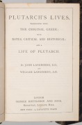 A group of three leatherbound books, comprising 1838 "Lettres sur L'Am&eacute;rique du Nord" 3rd edition by Michel Chevalier, 1883 "The History of Spain and Portugal" by the Society for the Diffusion of Knowledge, and a circa 1880s translation of Plutarch's Live - 2