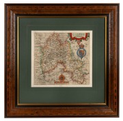 CHRISTOPHER SAXTON (1540-1610), "Oxoniensis" (Oxfordshire), antique hand-coloured copper plate engraved map, William Kip and William Hole reduced version from Camden's Brittania (2nd Edition), circa 1610, sight size 30 x 32cm, attractively framed and moun