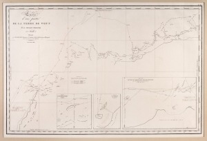 LOUIS FREYCINET (1779-1842) "Carte d’une partie de la Terre de Witt (à la Nouvelle Hollande)", antique copper plate engraved map, circa 1811, showing the northwest coast of Western Australia from Exmouth Gulf including Karratha, Port Hedland, Barrow Island and Montebello Group. Note: Brooklyn Public Library perforation stamp lower left and right. Sight size 51 x 76cm, mounted 67 x 92cm overall.