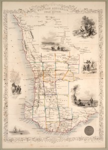 JOHN TALLIS (1817-1876), "Western Australia, Swan River" antique hand-coloured steel engraved map with pictorial vignettes and views, circa 1851; together with an antique map depicting John McDougall Stuart's fourth and fifth expeditions into Central Australian, 1860-61 and JOHN ARROWSMITH extract of exploration... South Australia, 1857 (around Spencer Gulf), colour lithograph map, (3 items), the largest sight size 38 x 22cm, mounted 52 x 37cm overall.