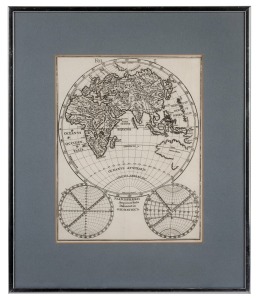 HEINRICH SCHERER (1628-1704), "Eastern Hemisphere", antique copper plate engraving, published in 1702, showing Nova Hollandia lower right, only partially described, sight size 24 x 19cm, framed & glazed 38 x 32cm overall.