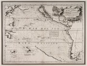 VINCENZO CORONELLI (1650-1718) (official Cosmographer of the Republic of Venice), "Mare Del Sud, Detto Altrimenti Mare Pacifico", antique copper plate engraved map, circa 1691. Note: Tasmania and New Zealand partially shown with only the Gulf of Carpentar
