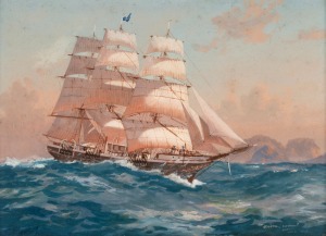 JOHN CHARLES ALLCOT (1888-1973) (attributed), The Joseph Conrad Off Lord Howe, gouache on paper, titled lower right and inscribed verso, 26 x 37cm, 35 x 46cm overall.