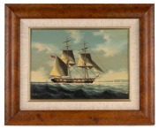 SALVATORE COLACICCO (1935 - ), (tall ship under British flag), oil on board, signed lower left "Salvatore Colacicco", ​​​​​​​25 x 36cm, 44 x 54cm overall.