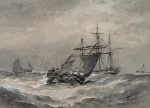 WALTER WILLIAM MAY (1831-1896), (tall ships and sailing boats), watercolour, signed lower right "W. W. May", 20 x 27cm, 40 x 46cm overall.