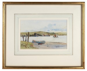CHARLES EYRES SIMMONS (1872-1955), (untitled coastal scene), watercolour, signed lower right "Eyres Simmons", 14 x 23cm, 33 x 40cm overall.
