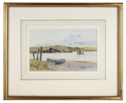 CHARLES EYRES SIMMONS (1872-1955), (untitled coastal scene), watercolour, signed lower right "Eyres Simmons", ​​​​​​​14 x 23cm, 33 x 40cm overall. - 2