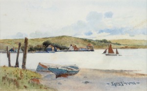 CHARLES EYRES SIMMONS (1872-1955), (untitled coastal scene), watercolour, signed lower right "Eyres Simmons", ​​​​​​​14 x 23cm, 33 x 40cm overall.