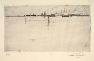 WILLIAM WYLLIE (1851-1931), Williamstown Point From Port Melbourne, drypoint etching, 11/50, signed lower right "John Shirlow", 17 x 25cm, 33 x 41cm overall.
