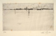 WILLIAM WYLLIE (1851-1931), Williamstown Point From Port Melbourne, drypoint etching, 11/50, signed lower right "John Shirlow", 17 x 25cm, 33 x 41cm overall. - 2